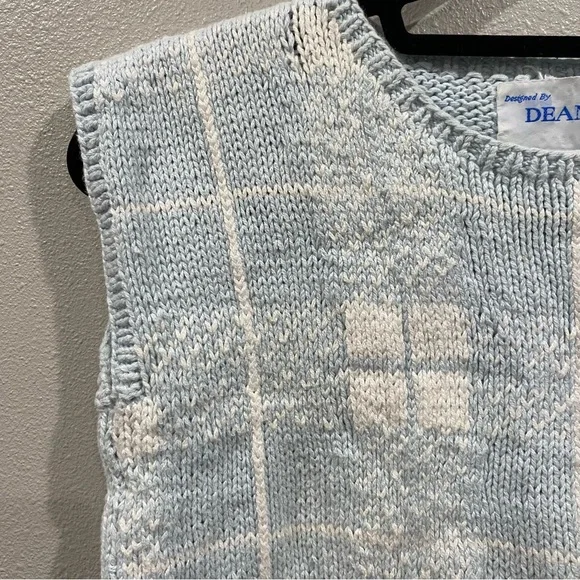 Deans of Scotland Vintage Knit Fair Isle Sweater Vest Light Blue White Small - Picture 6 of 6